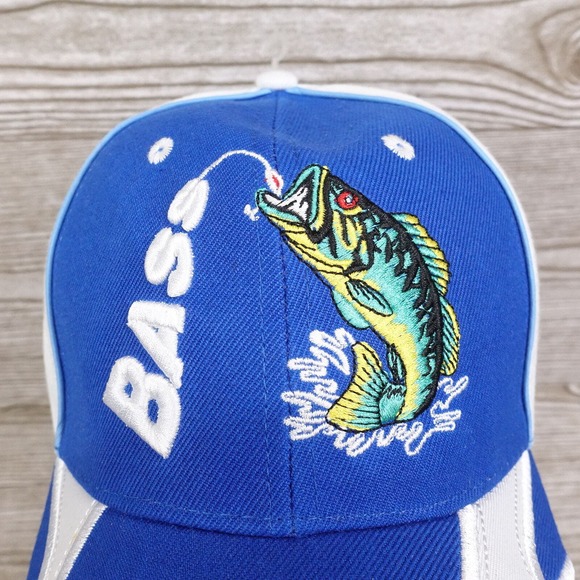 BASS FISHING ONE SIZE FITS ALL MULTICOLOR ADJUSTABLE BASEBALL HAT CAP - Picture 2 of 8